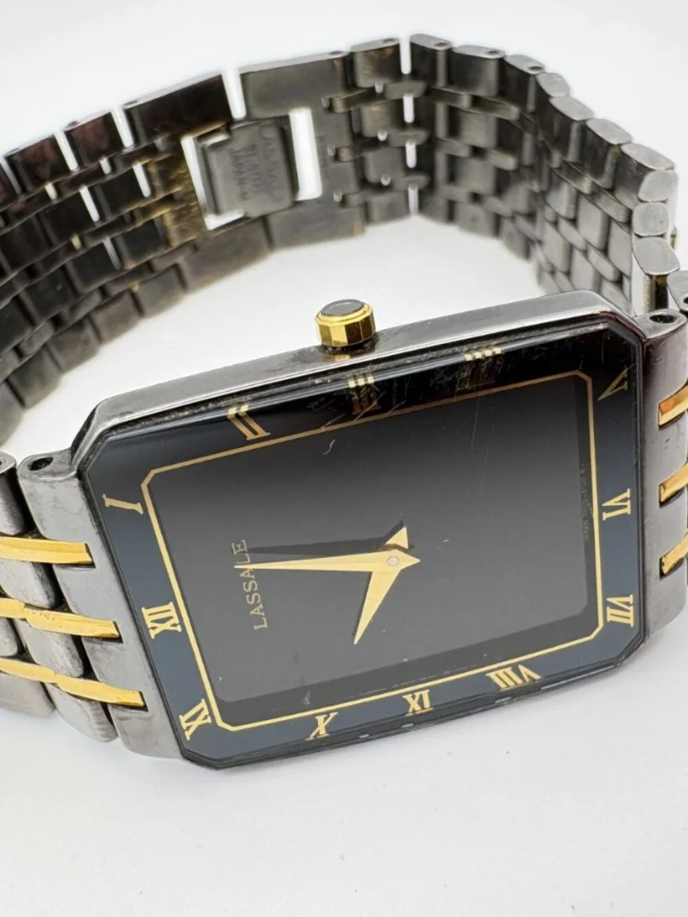 Vintage Seiko Lassale Two Tone Rectangular Quartz Watch Roman Dial New Battery